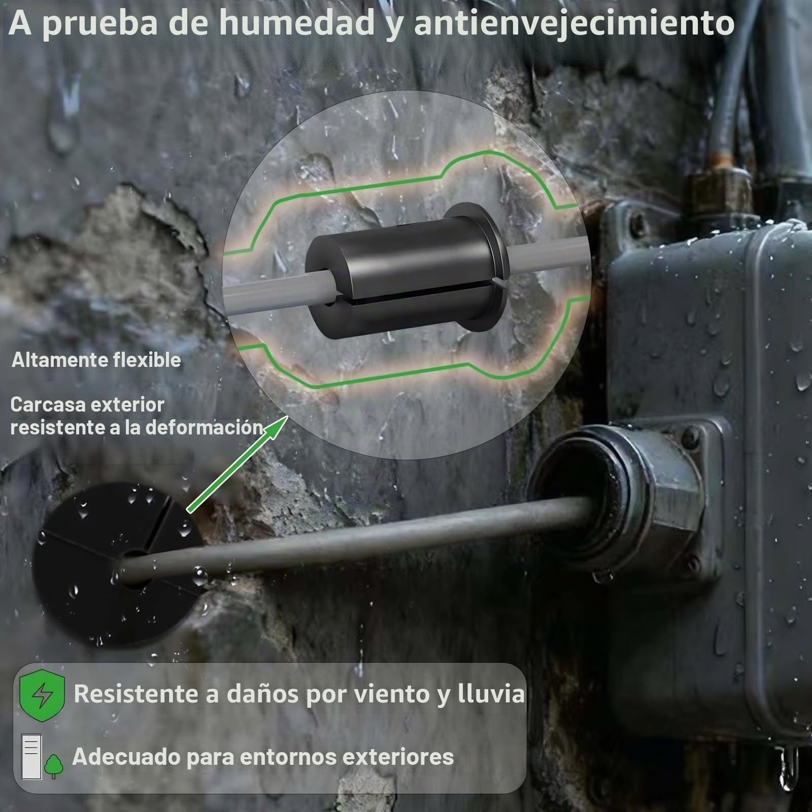 Pasacables de Pared de Silicona Negra 4 Unidades 19 mm para organización de Cables en Interiores y Exteriores Impermeables