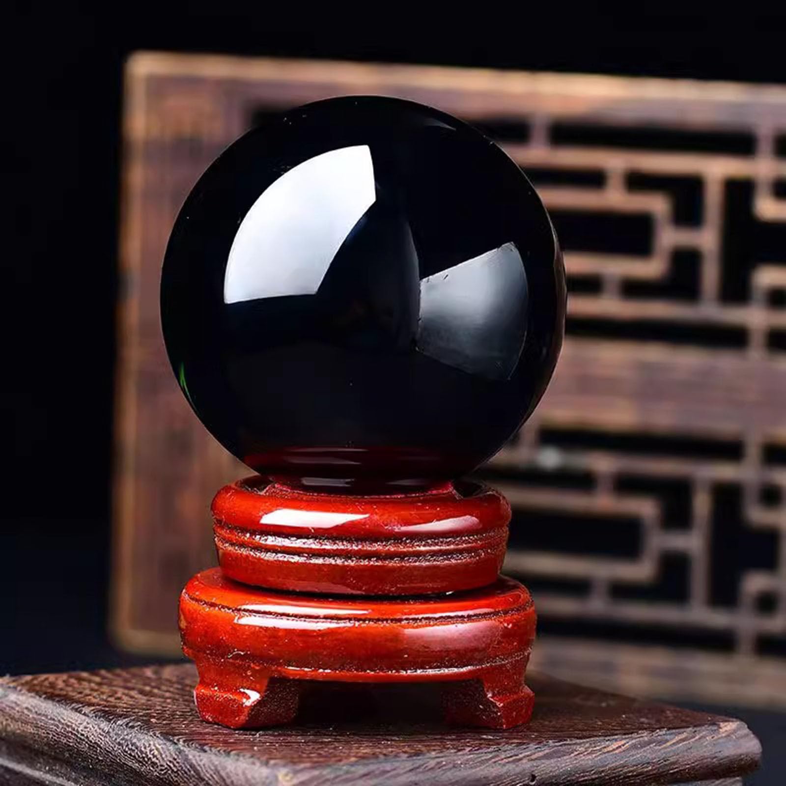 CYVXCPPGI Decorative Black Obsidian Crystal Ball Sphere for, Divination, and Feng Shui, Stone Polished Sphere or Office & Home Decor,18cm