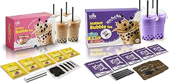 Fusion Select Authentic Brown Sugar Bubble Tea Kit Extra Rich (5 Packs) Bubble Tea Drink, Boba Tapioca Pearl, Straws, Most Popular Bubble Tea Flavors (Taro Bubble Tea & Royal Black Tea, Mix Pack)