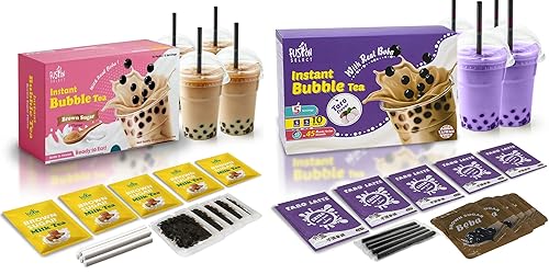 Fusion Select - Juego de té con burbujas de azúcar morena extra rico 5 paquetes Bebida de te de burbujas perlas de tapioca Boba popotes los sabores