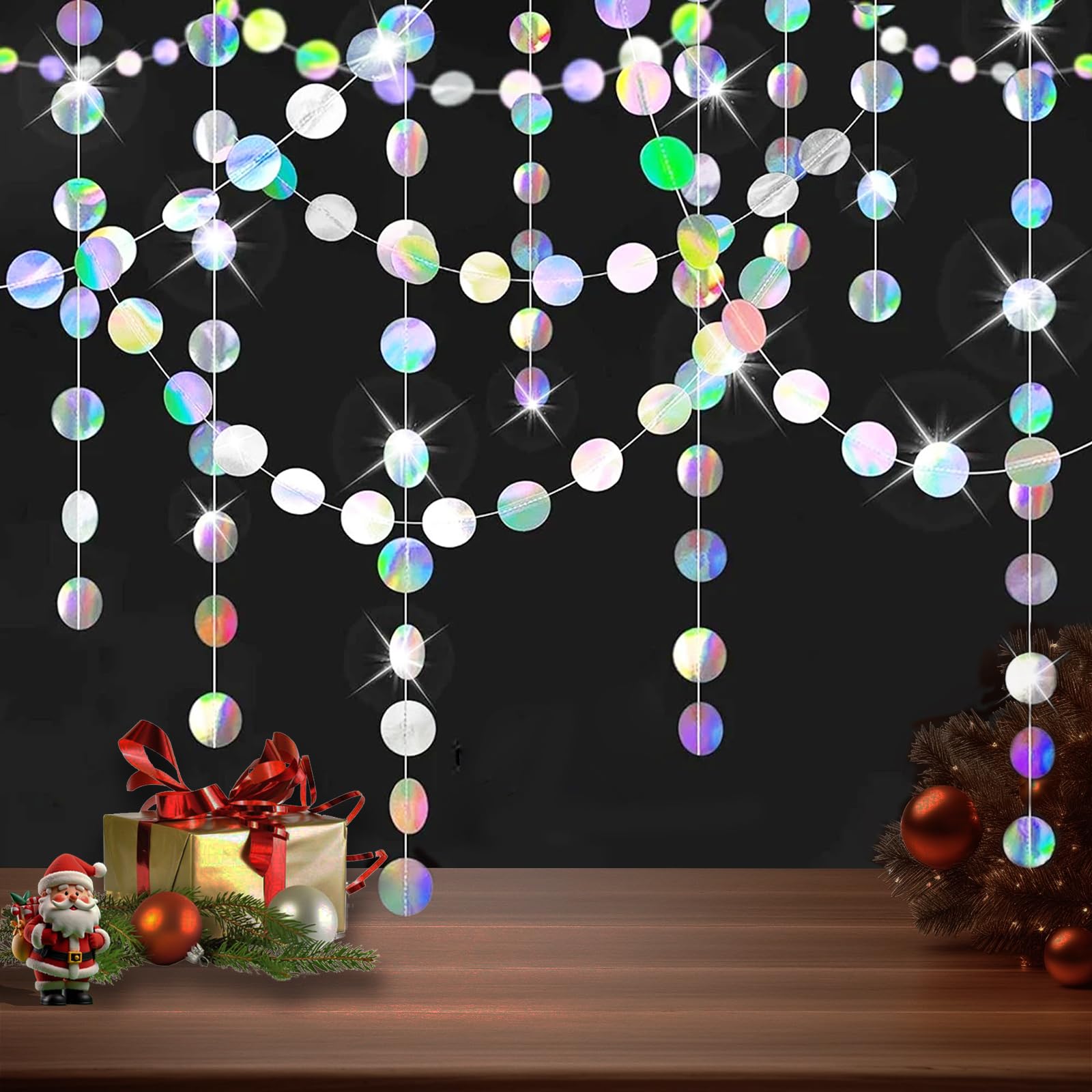 Hexizexi 78Ft Iridescent Circle Dot Streamers Garland 6 Pcs 4m Polka Dots Streamer Holographic Rainbow Hanging Paper Garland for Wedding Baby Shower Birthday Party Decoration