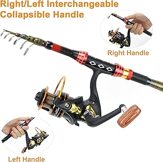 Hightingale 109 PCs Fishing Kit, Carbon Fiber Telescopic Fishing Pole, Portable Telescopic Fishing Rod and Reel Combos, with Portable Bag, high-Strength Alloy Wire Ring, Many variants of Lures