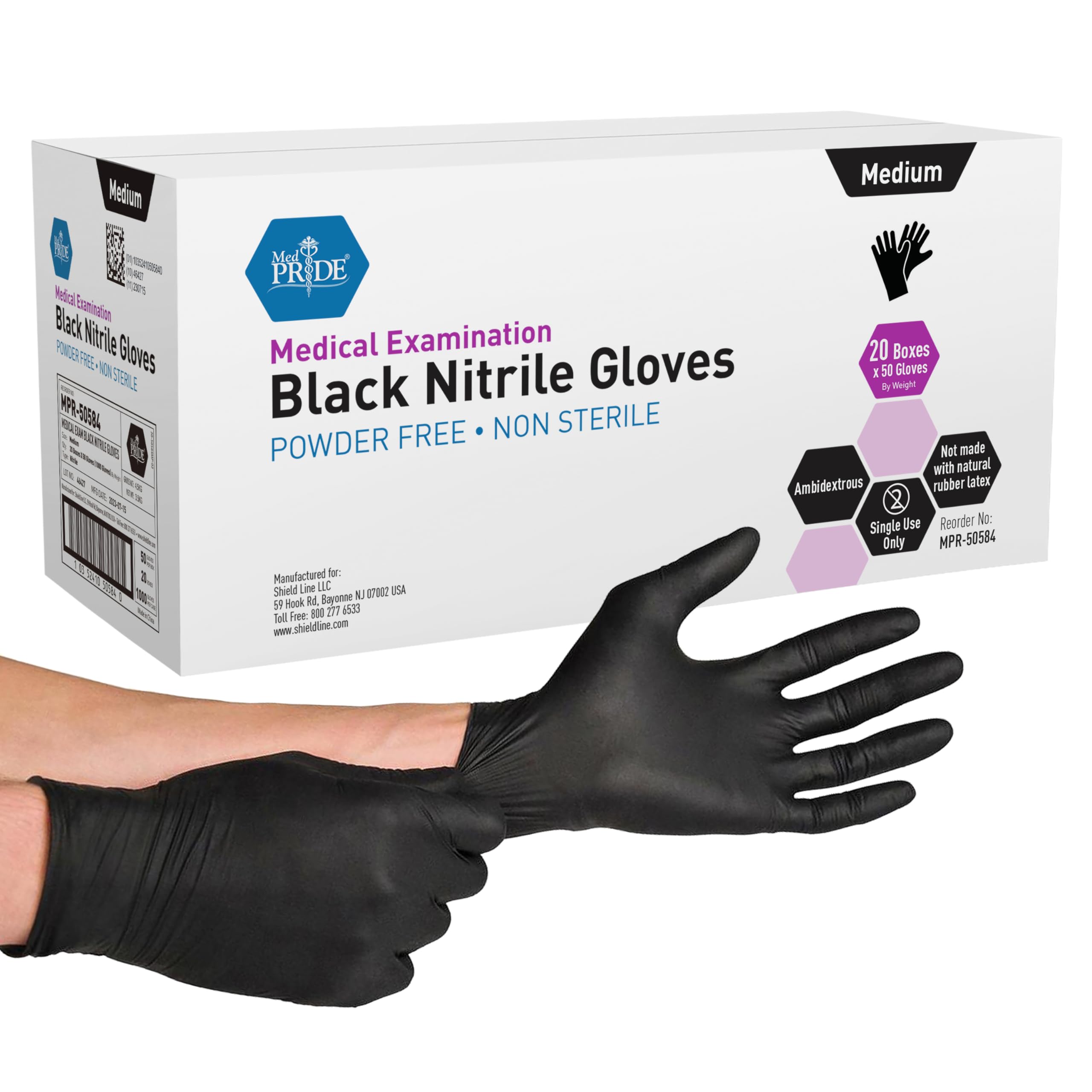 MED PRIDE Black Medical Disposable Gloves Large 4 Mil Nitrile Powder-Free Surgical Gloves Pack of 1000