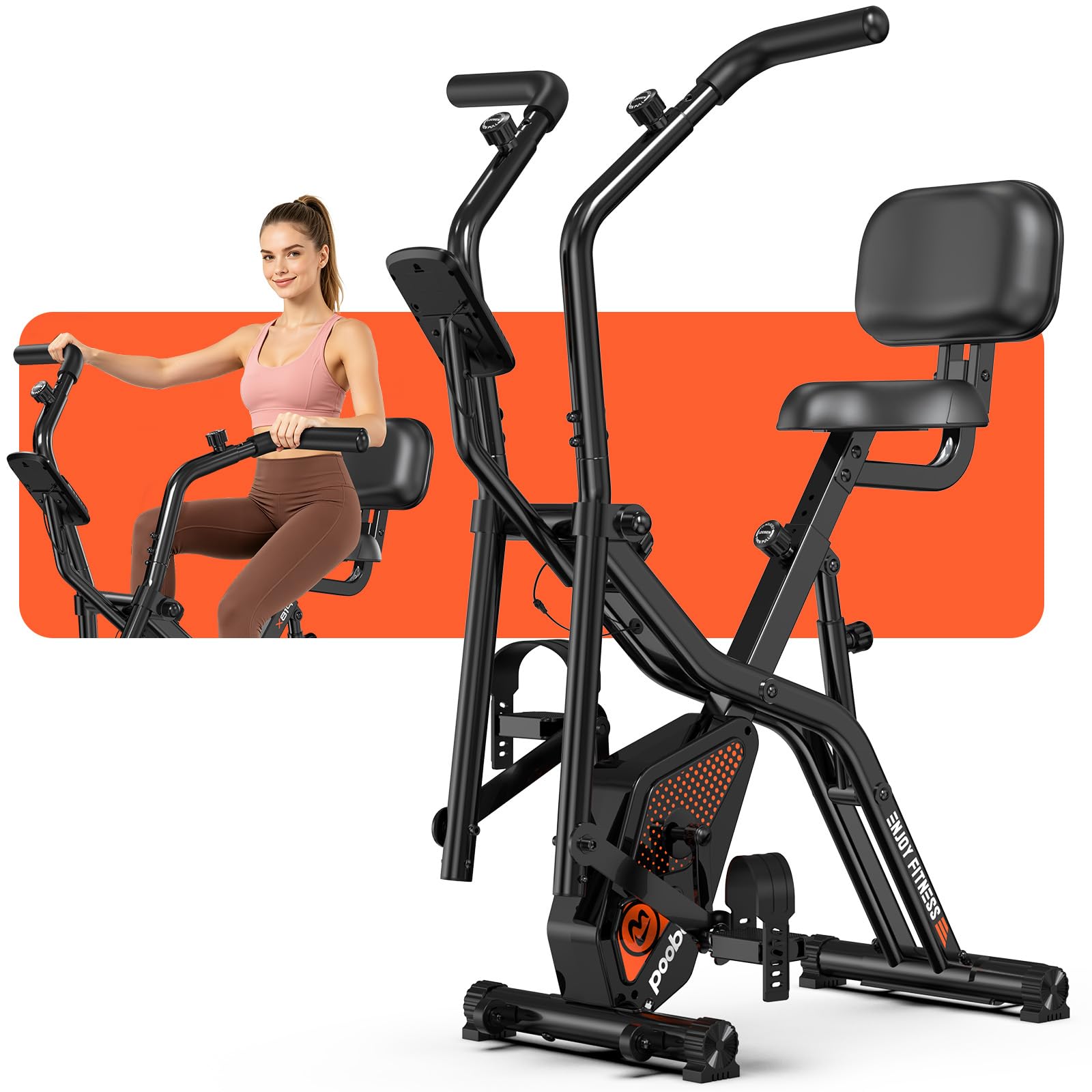 pooboo Folding Magnetic X‑Bike, Upright Exercise Bike for Home Gym