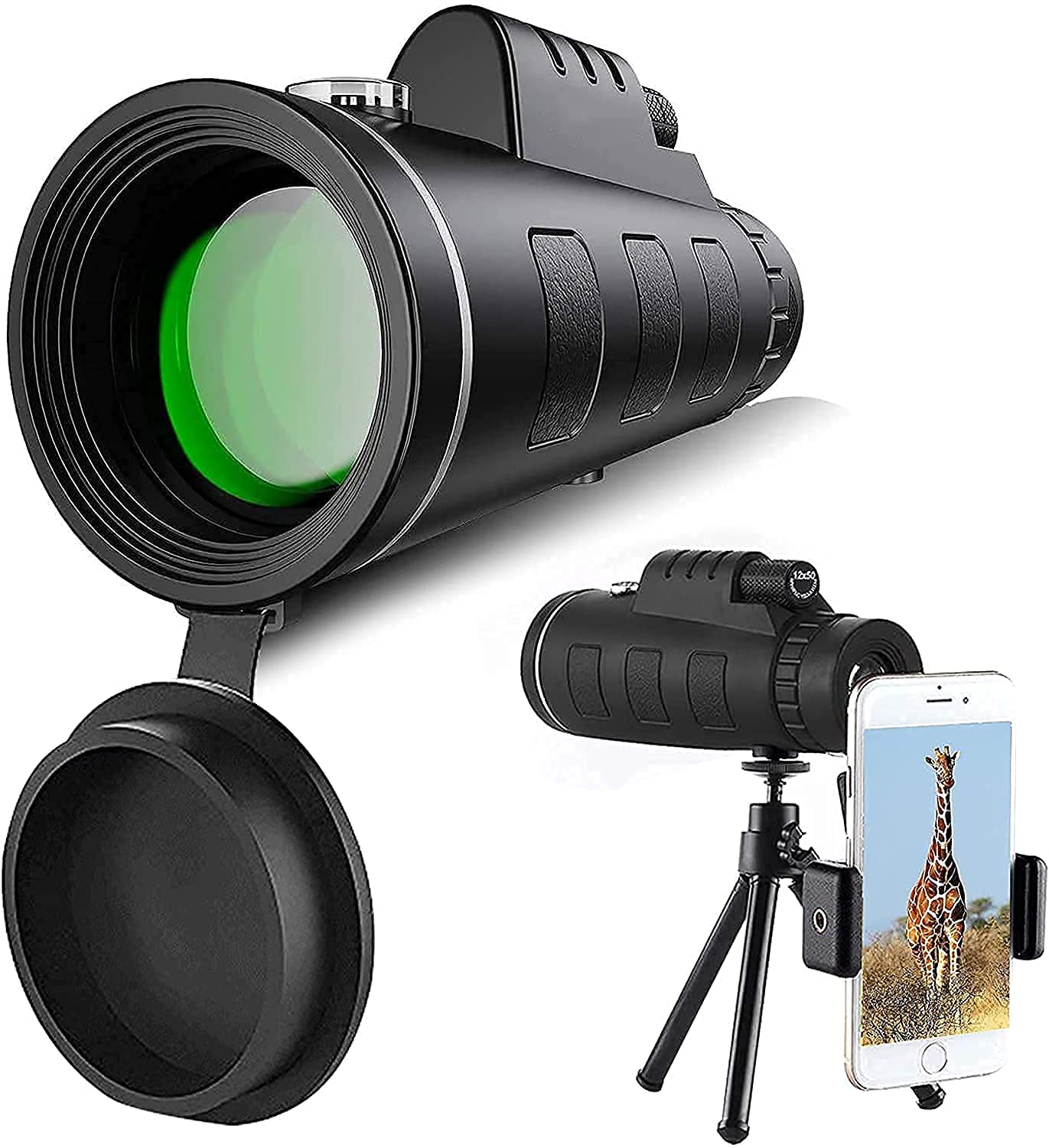 Teleskop monokularowy 12X50 o dużej mocy Bak4 Prism Fmc, wodoodporny, odporny na wstrząsy zakres do obserwacji ptaków Camping podróżowanie sceneria z uchwytem na telefon i statywem little surprise