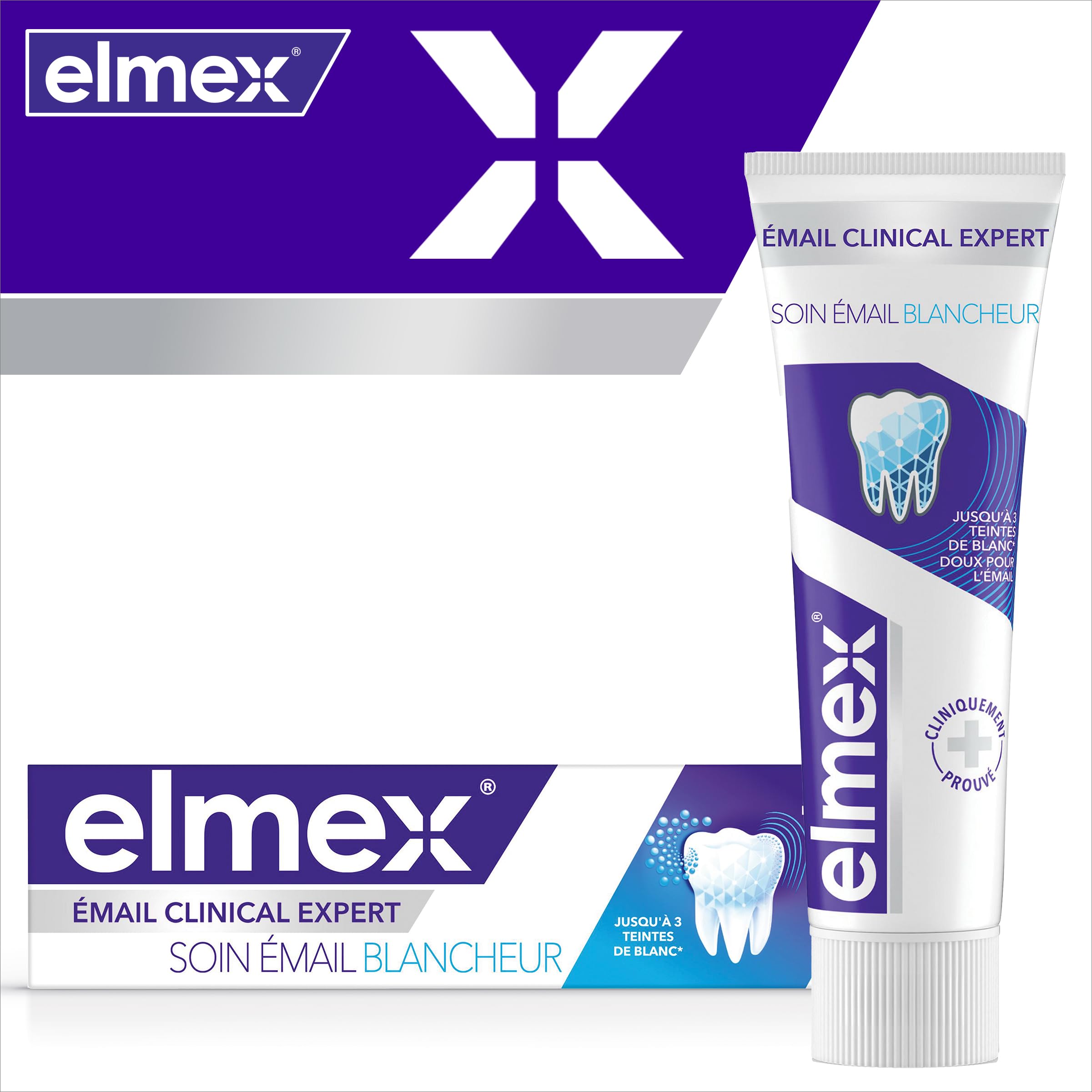 ELMEX - Pasta do zębów Clinical Expert - Pielęgnacja bieli szkliwa - Ochrona szkliwa i zapobieganie próchnicy - Do 3 odcieni bielszych - Zestaw 2x75 ml