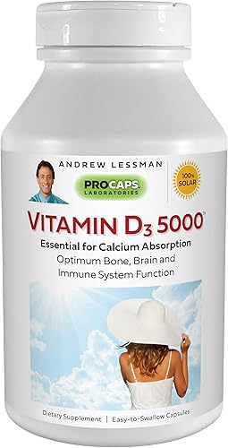 Andrew Lessman Vitamina Cápsulas Alta Potencia, esencial para la absorción de calcio, apoya la salud de los huesos, la función muscular saludable,
