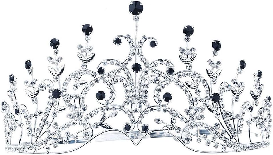 Mikikie Pageant Beauty Contest Party Vintage Style Black Crystal Tall Tiara Crown