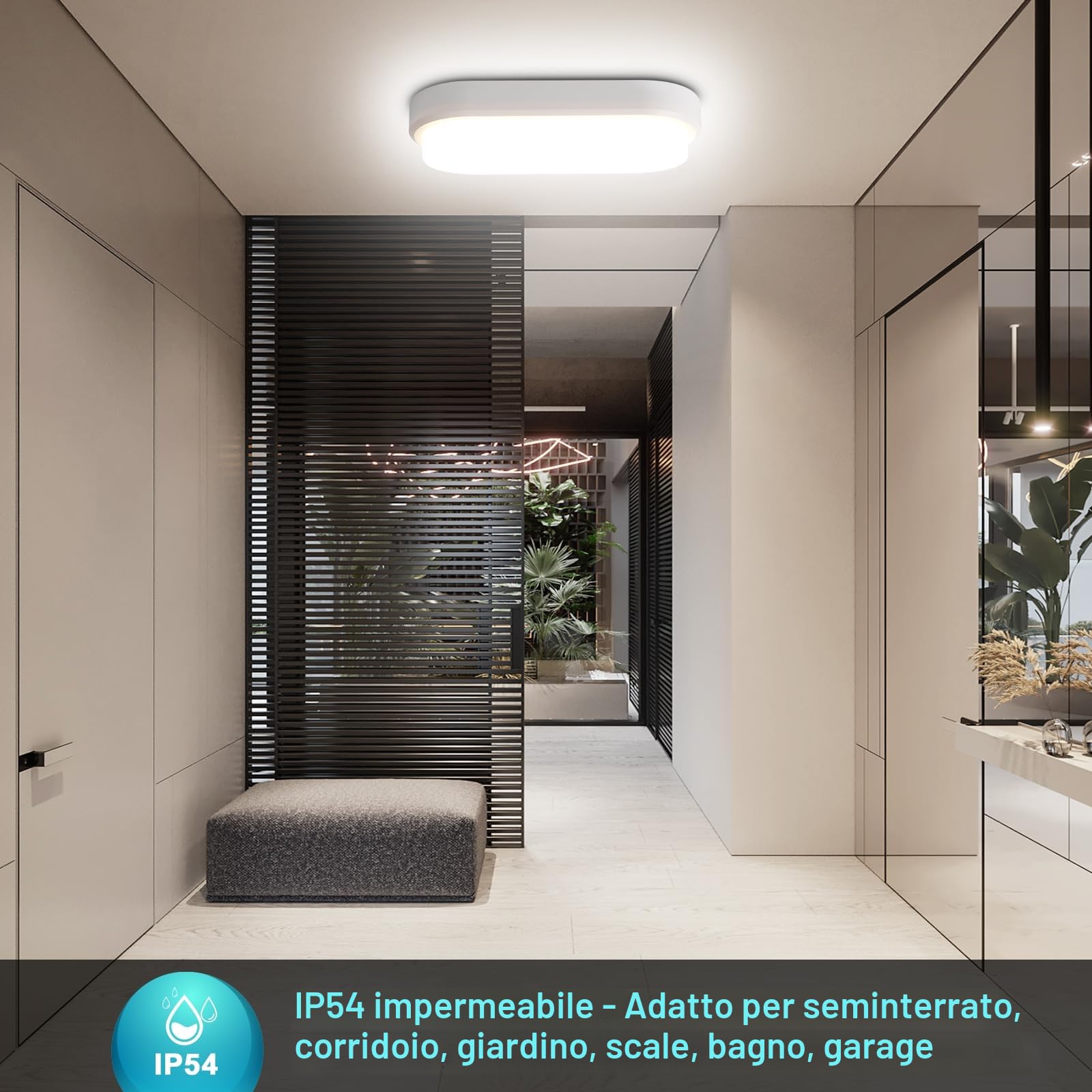 Lampada con Sensore di Movimento, 18W 1800LM Applique da Parete Interno Luci, IP54 Plafoniera Led Soffitto Ovale Esterno, 4000K Applique Luce Bagno per Balcone Scale Corridoio Garage, 2 Pezzo