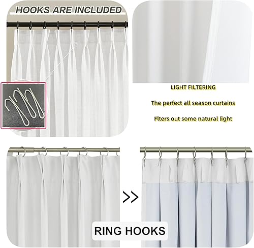 Miniatura 8 de Cortinas traslúcidas blancas de 84 pulgadas de largo, cortinas plisadas para ventana con filtro de luz con ganchos, cortinas plisadas para