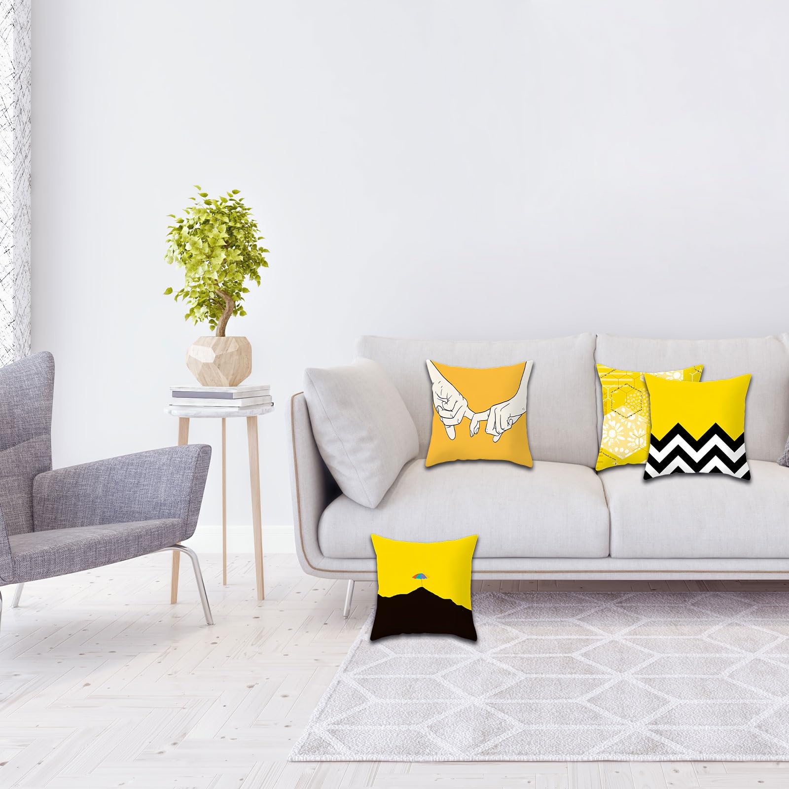 Betadistor Yellow Cushion Covers 18x18 Inches Soft Throw Pillow Covers 45cm x 45cm Hand in Hand Print Polyester for Sofa Bedroom Set of 4pcs - Image 2