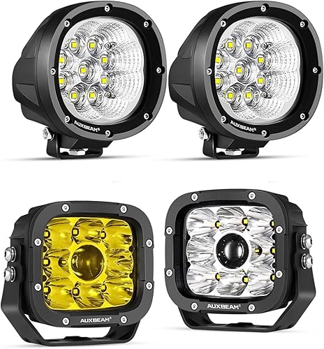 Miniatura 1 de Auxbeam Paquete de luces LED para todo terreno, cápsulas de luz redondas de 4 pulgadas y 90 W + focos todoterreno de 5 pulgadas y 110 W con