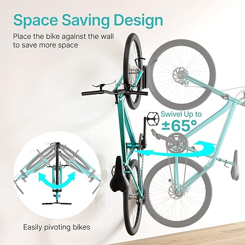 Miniatura 4 de Ganchos de bicicleta para garaje, soporte de pared giratorio resistente para bicicleta, soporta 77 libras, soporte ajustable para bicicleta de