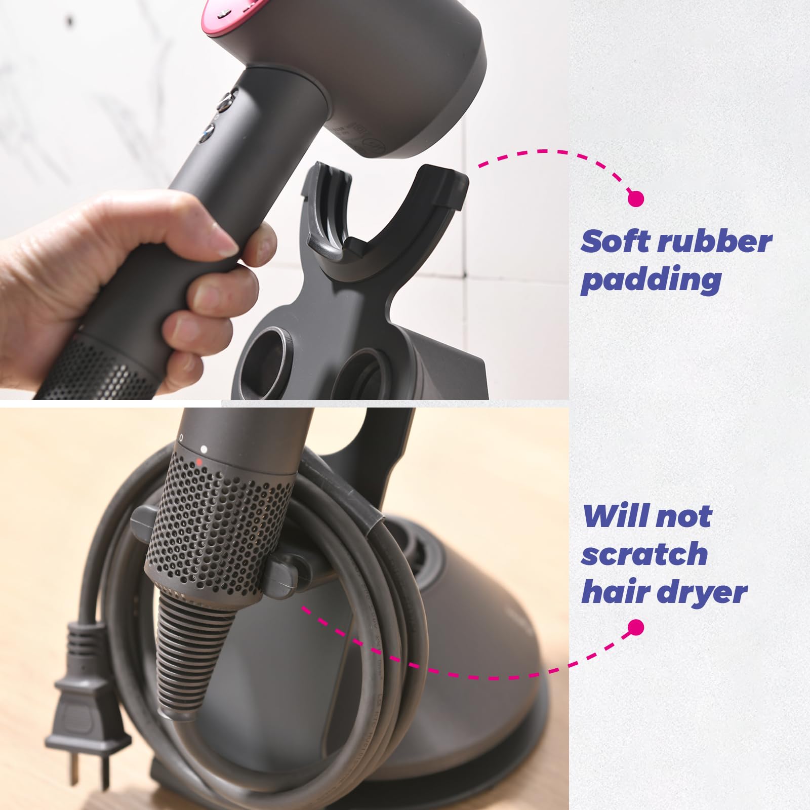 Supporto per asciugacapelli Compatibile con Dyson, Supporto per asciugacapelli Senza Foratura, Compatibile con Dyson, Supporto con Gestione dei Cavi, Organizer da Bagno