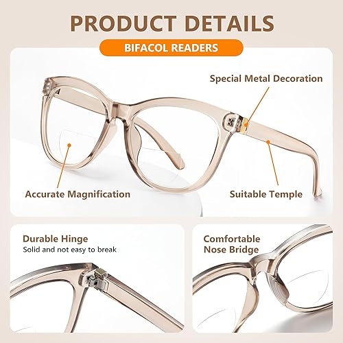 Miniatura 4 de EASY READ Lentes de lectura bifocales para mujer, con bloqueo de luz azul, elegantes anteojos antirreflejos para mujer (aumento 1.00, marrón)
