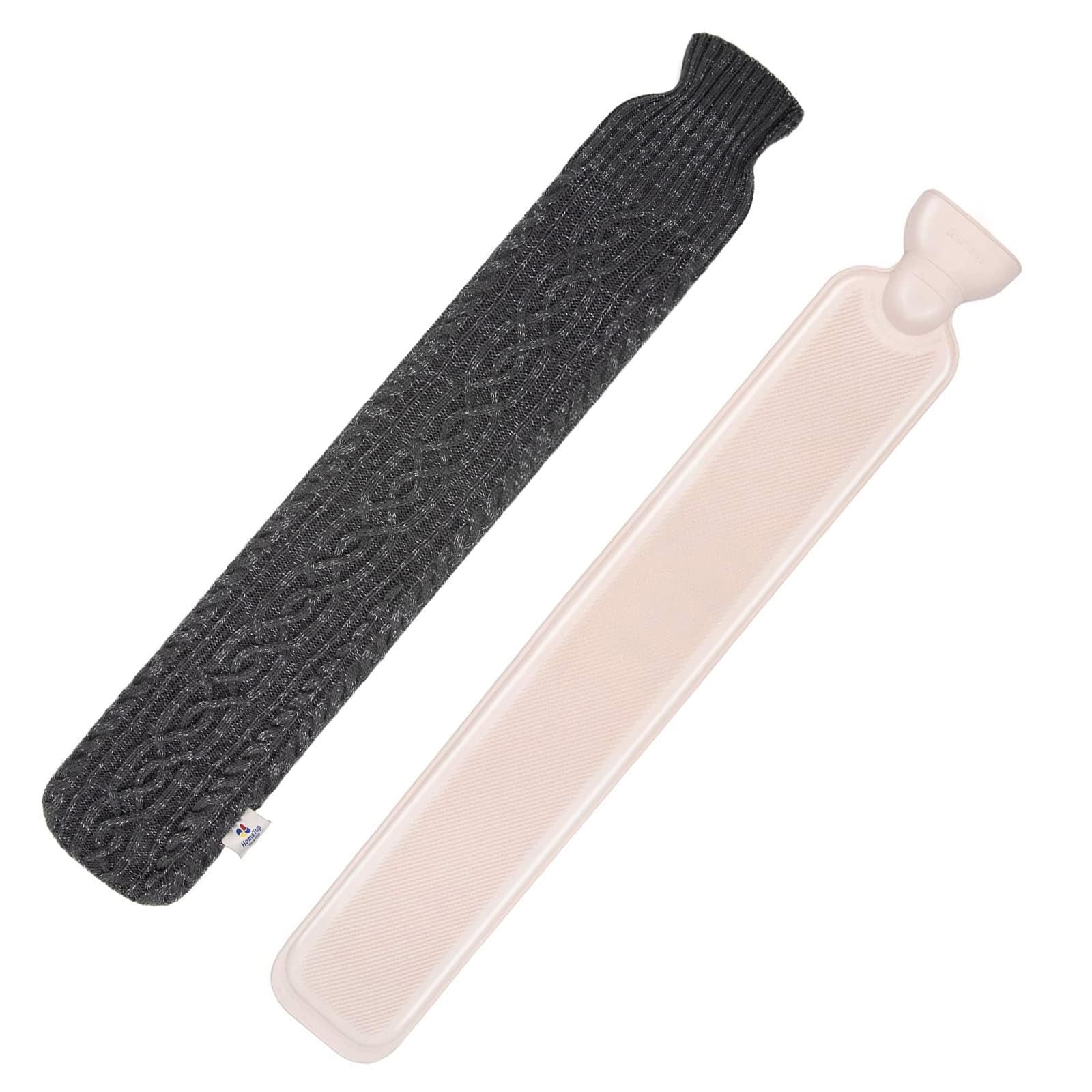 HomeTop Premium 2.25 Liters Rubber Hot Water Bottle w/Soft Bling Threads Knit Cover (Dark Gray)