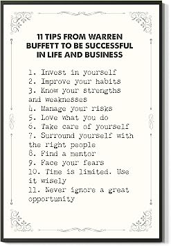 Warren Buffett Quote Wall Decor Tip From Warren Buffet To Successful In Life And Office Motivational Wall Art Print Inspirational Home Office School Decor Great Reminders Poster for Success - By FESOGO | UNFRAMED