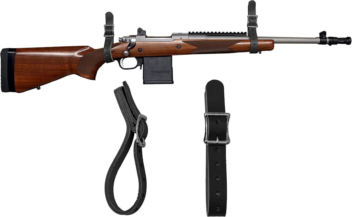 1844 Helko Werk Germany Leather Gun Hangers - Wall Mount and Adjustable Buckle Straps for Wall Display, Gun Racks, and Hanging Long Guns, Rifles, Shotguns, and Firearms - Made in USA #8878R