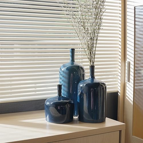 Miniatura 3 de Jarrones de cerámica para decoración del hogar, floreros decorativos, jarrón moderno de esmalte reactivo, jarrón azul bohemio para decoración, mesa