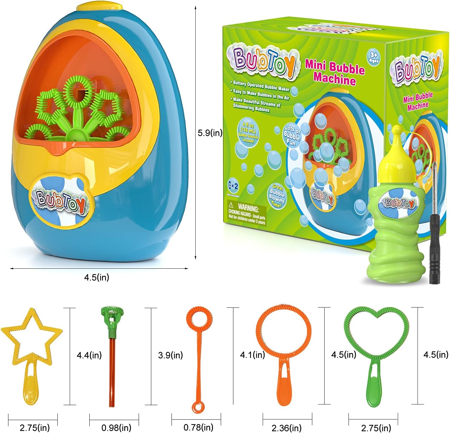 BubToy Bubble Machine for Kids - Automatic Bubble Blower 5000+ Bubbles Per Minute, High Output Bubble Maker Toys Bubbles for Toddlers, Christmas Birthday Gifts for 3 4 5 6 7 8 Years Old Boys Girls