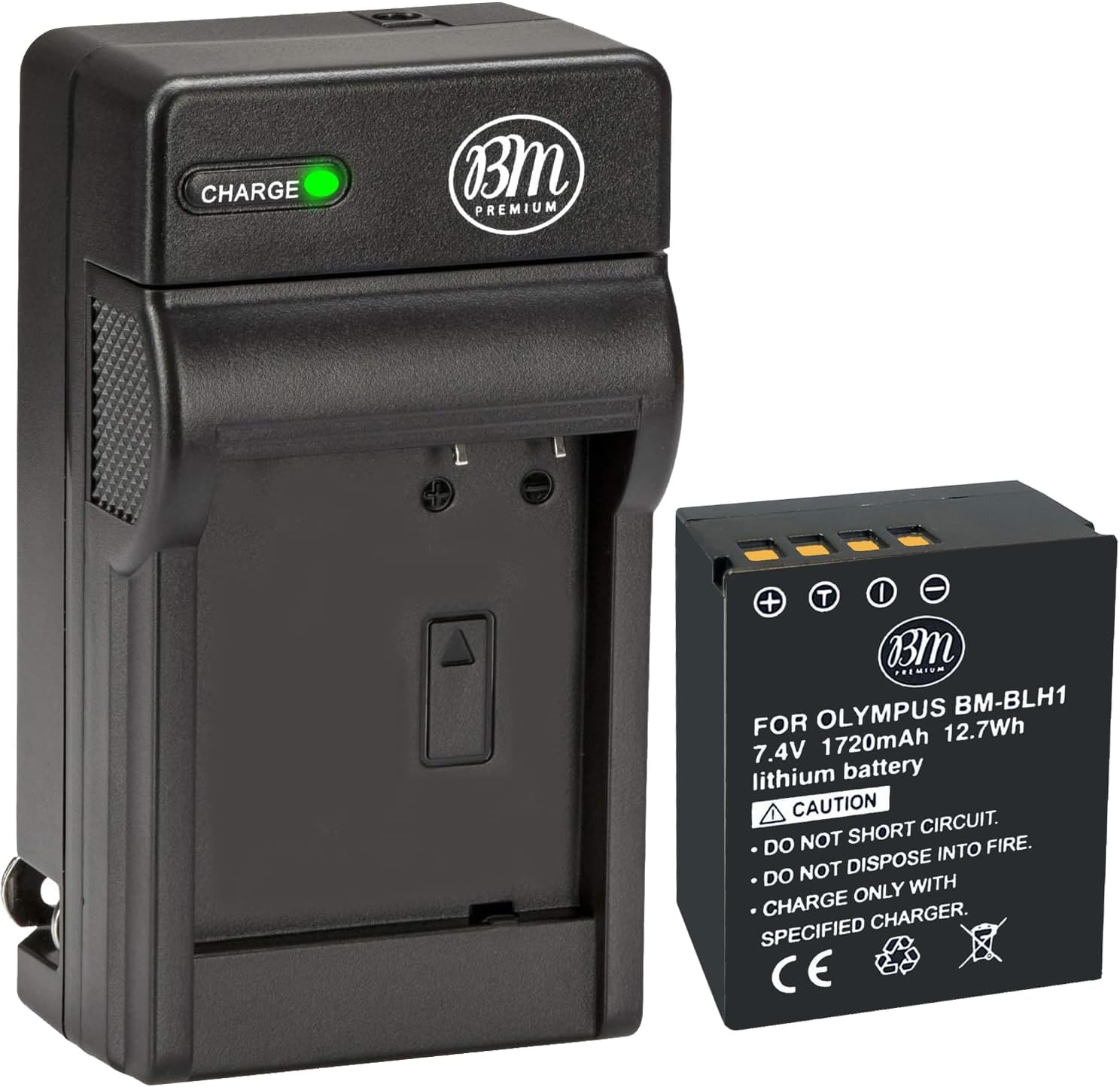 BM Premium Fully Decoded BL-H1 Battery and Charger Kit for for Olympus OM-D E-M1 Mark II, OM-D E-M1 Mark III, OM-D E-M1X, BCH-1, HLD-9 Cameras