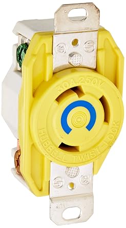 Hubbell HBL26CM20 Locking Receptacle, 30 amp, 250V, L6-30R, Yellow