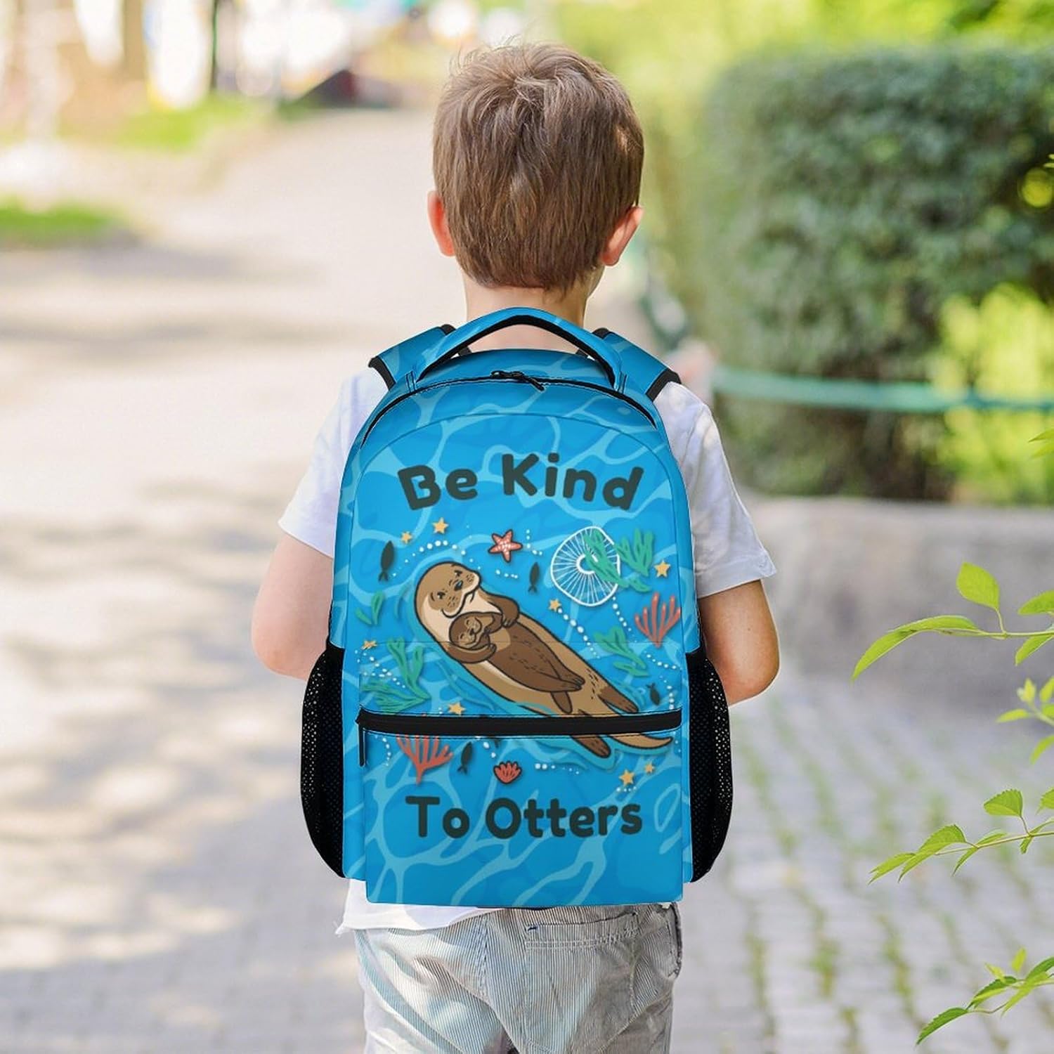 Otter Backpack for Girls & Boys, 16 Inch Blue Backpacks for School, Cute Lightweight Bookbag for Kids