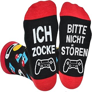 Dealswin Funny Gaming Socks, Gamer Gift with Saying ‘Bitte Nicht Stören Ich Zocke’, Funny, Novelty, Christmas/Easter/Birth…
