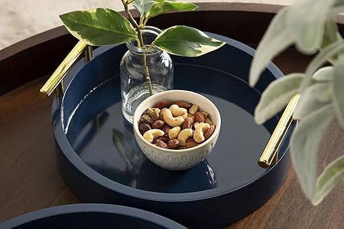 Miniatura 3 de Kate and Laurel Lipton - Juego de bandejas redondas modernas, juego de 2, azul marino y dorado, juego de bandejas decorativas glamorosas para Azul
