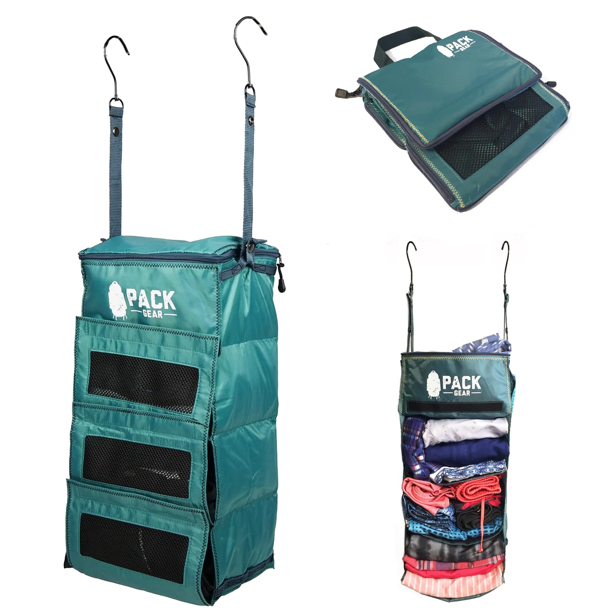 Pack Gear Suitcase Organizer | Pack More in your Large or Carry On Luggage | Unpack Instantly with these Compression Packing Cubes for Suitcases | Hanging Shelf Organizer for Closet (Black) (Carry-On)