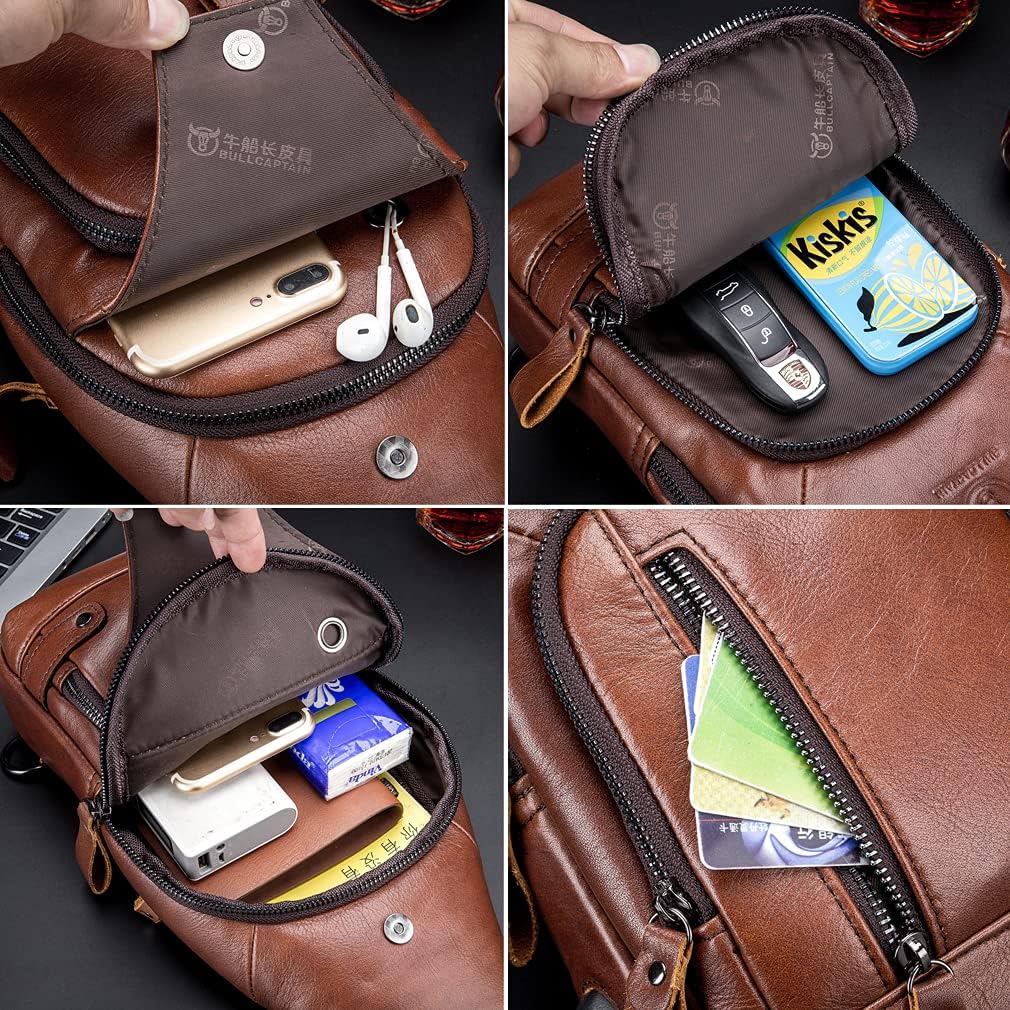 KPYWZER Vintage Leather Sling Bag Backpack for Men Crossbody Shoulder Chest Day Pack Backpacks - Image 6