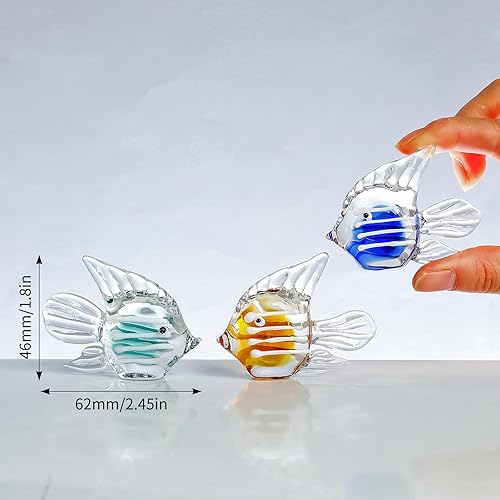 Miniatura 5 de LONGWIN Miniature Blown Glass Fish Figurines Collectible Decor for Home, Handcrafted Glass Sea Animal Sculpture, Set of 3