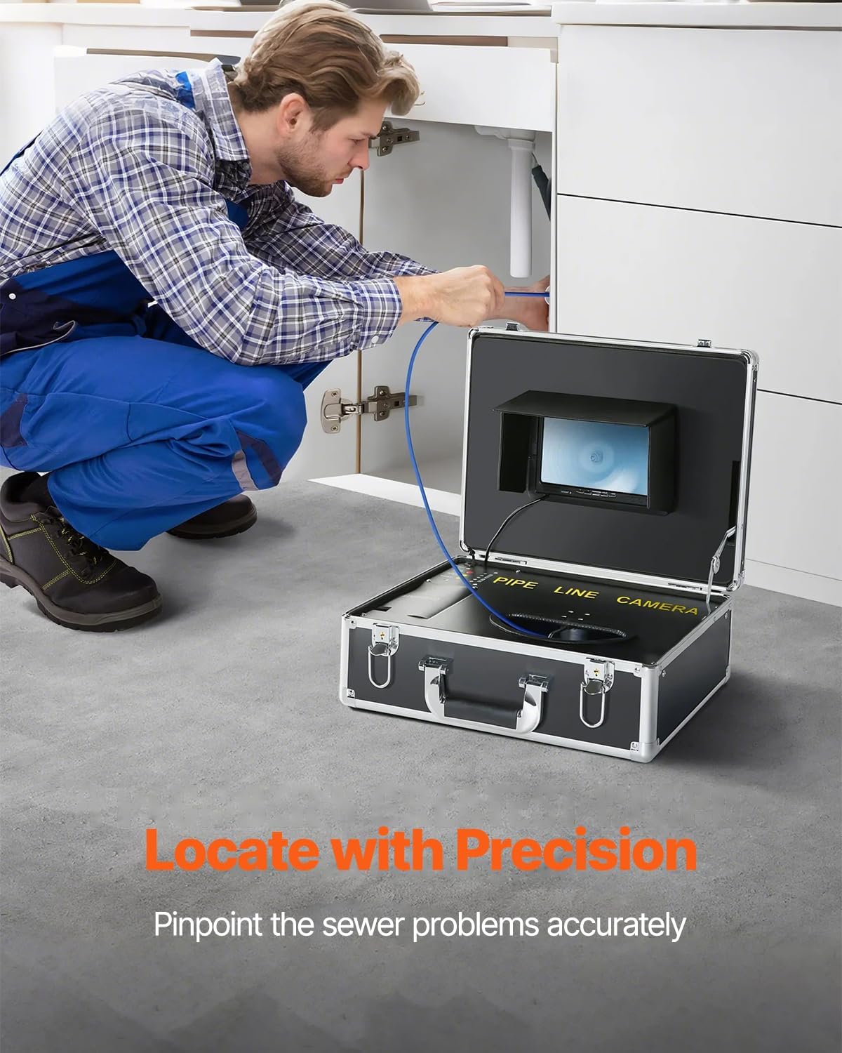 VEVOR Sewer Camera, 98 ft/30 m Drain Inspection Camera with 7" Screen, IP68 Waterproof Snake Plumbing Camera with 12PCS Adjustable LEDs, 16 GB SD Card for Sewer Line, Duct Drain Pipe Plumbing