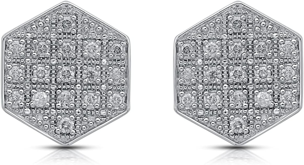 Jewelili Sterling Silver 1/2 Cttw Natural White Round Diamonds Men's Stud Earrings