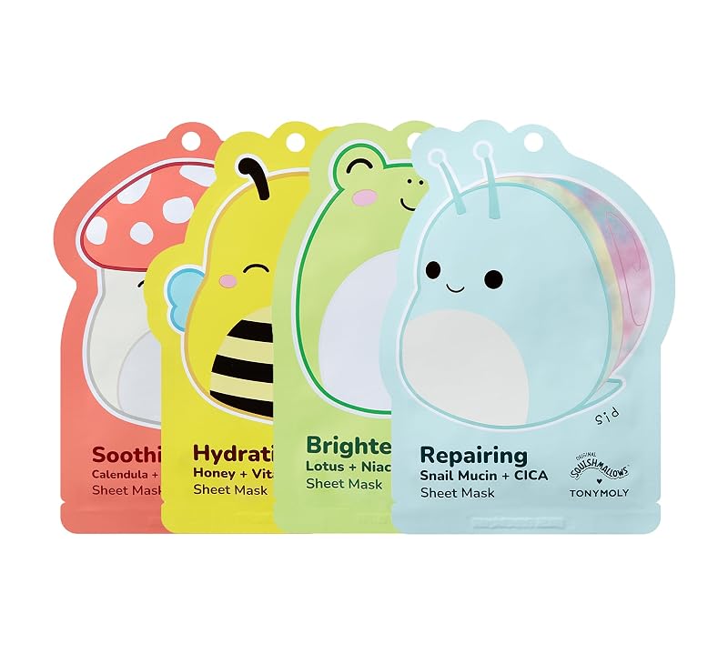 Máscaras faciais em folha TONYMOLY x Squishmallows, conjunto com 4