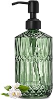 JASAI 18oz Jewel Green Glass Soap Dispenser with Black Rustproof Pump - Thick Refillable for Kitchen Bathroom Hand Dish Soap Lotion