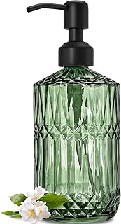 JASAI 18oz Jewel Green Glass Soap Dispenser with Black Rustproof Pump - Thick Refillable for Kitchen Bathroom Hand Dish Soap Lotion