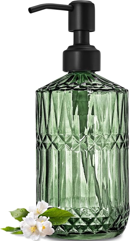 JASAI 18 Oz Green Soap Dispenser with Black Rust Proof Pump | Refillable Kitchen Soap Dispenser with Thick Glass, Soap Dispenser Bathroom for Hand soap, Dish Soap, Lotion, Liquid Soap