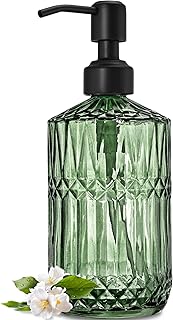 JASAI 18Oz Green Soap Dispenser with Black Rust Proof Pump, Refillable Kitchen soap Dispenser with Thick Glass, Soap Dispenser Bathroom for Hand soap, Dish Soap, Lotion, Body Wash.