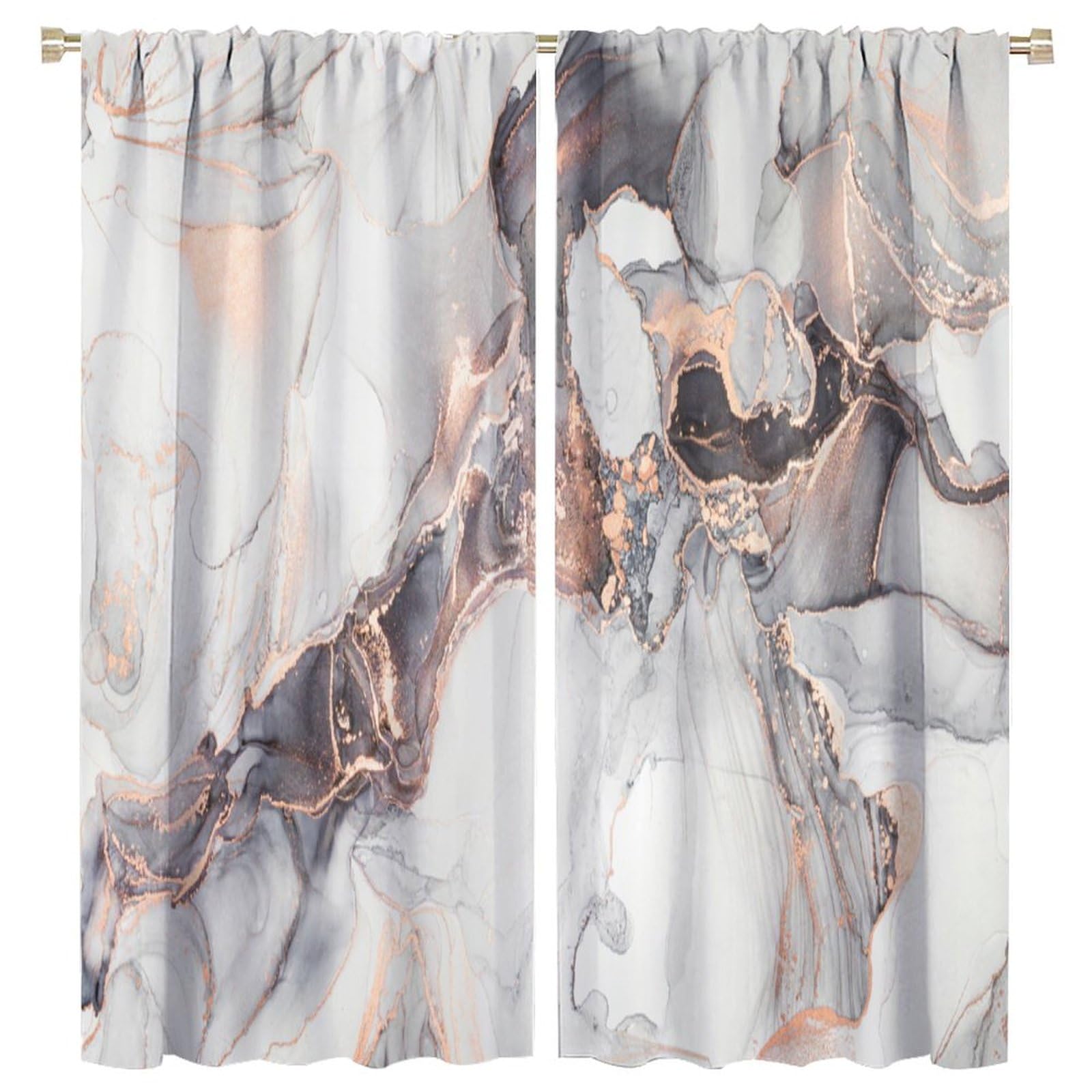HZOHNAGO Marble Curtain Gery Black Marble Golden Texture Blackout Print Rod Pocket Window Drapes for Bedroom Living Room 63x72in