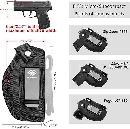 Miniatura 2 de Fundas IWB para pistolas pequeñas Ruger LCP 380, LCP MAX, LCP II - Sig Sauer P938 P238 - Walther PPK 380, Kimber Micro 9 - S&W Bodyguard 380 -