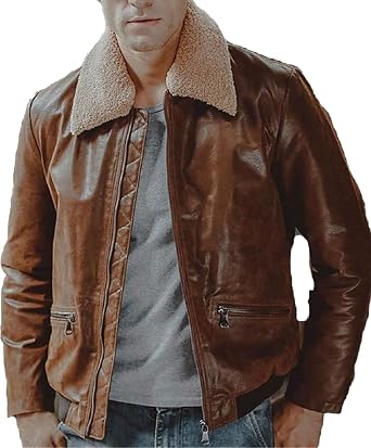 Mens Classic Air Force Flight Pilot Aviator A2 Casual Bomber Motorcycle With Fur Collar Leather Jacket For Men