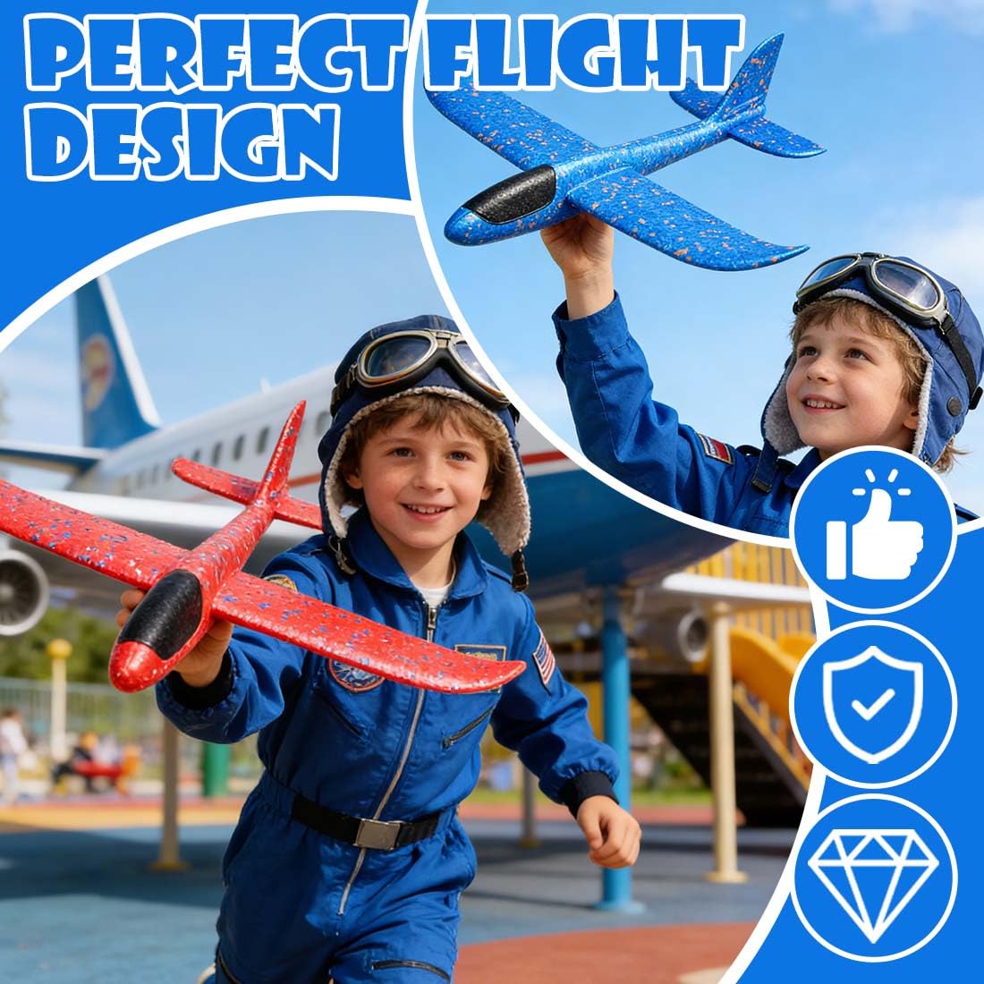 2 Pezzi 24cm Aereo Polistirolo Bambini,Aerei Aeroplano Giocattolo, Giochi Regalo Bambini Bambina Bambino 4 5 6 7 8 9 Anni, Aliante Aeroplano Schiuma per Grande Giochi Esterno