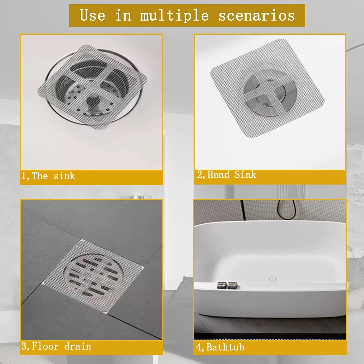 Disposable Shower Drain Hair Catcher Stickers, 120 Pack, 3.94x3.94 inch Mesh Filters for Bathroom Sink Tub Drains (120)