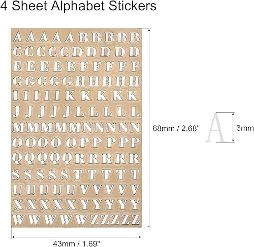 Miniatura 2 de MECCANIXITY 4 hojas de calcomanías de resina con letras pequeñas 3D de la A a la Z, color plateado, mini calcomanías del alfabeto, aleación metálica