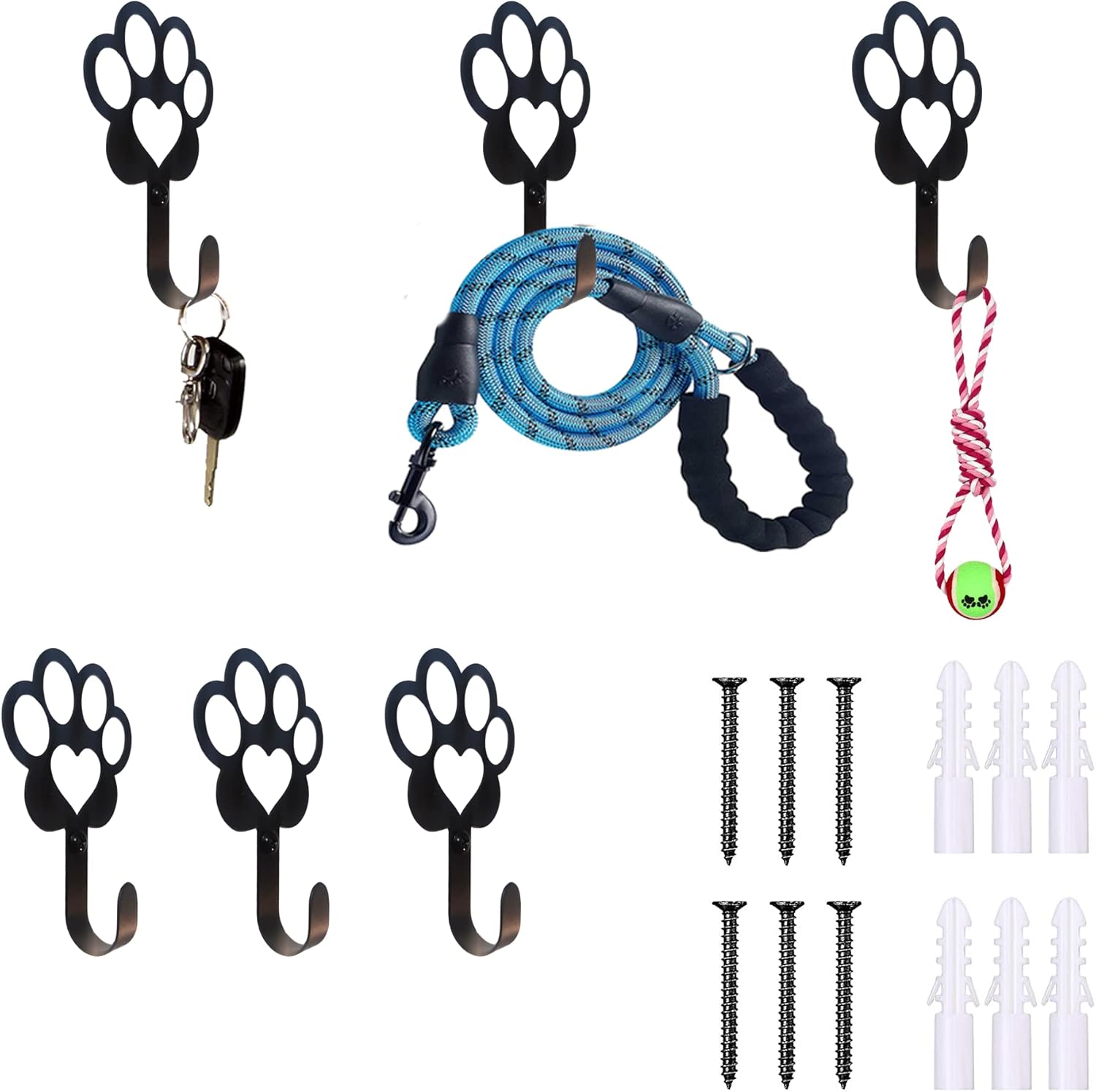6 PCS Dog Paw Shaped Dog Leash Hook for Wall, Metal Leash