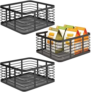 mDesign Panier en métal Polyvalent (Lot de 3) – Panier de Rangement pour Cuisine, Garde-Manger, Salle de Bain, etc. – Corbeille de Rangement Universelle et compacte 30,5 cm x 33,0 cm x 15,2 cm – Noir