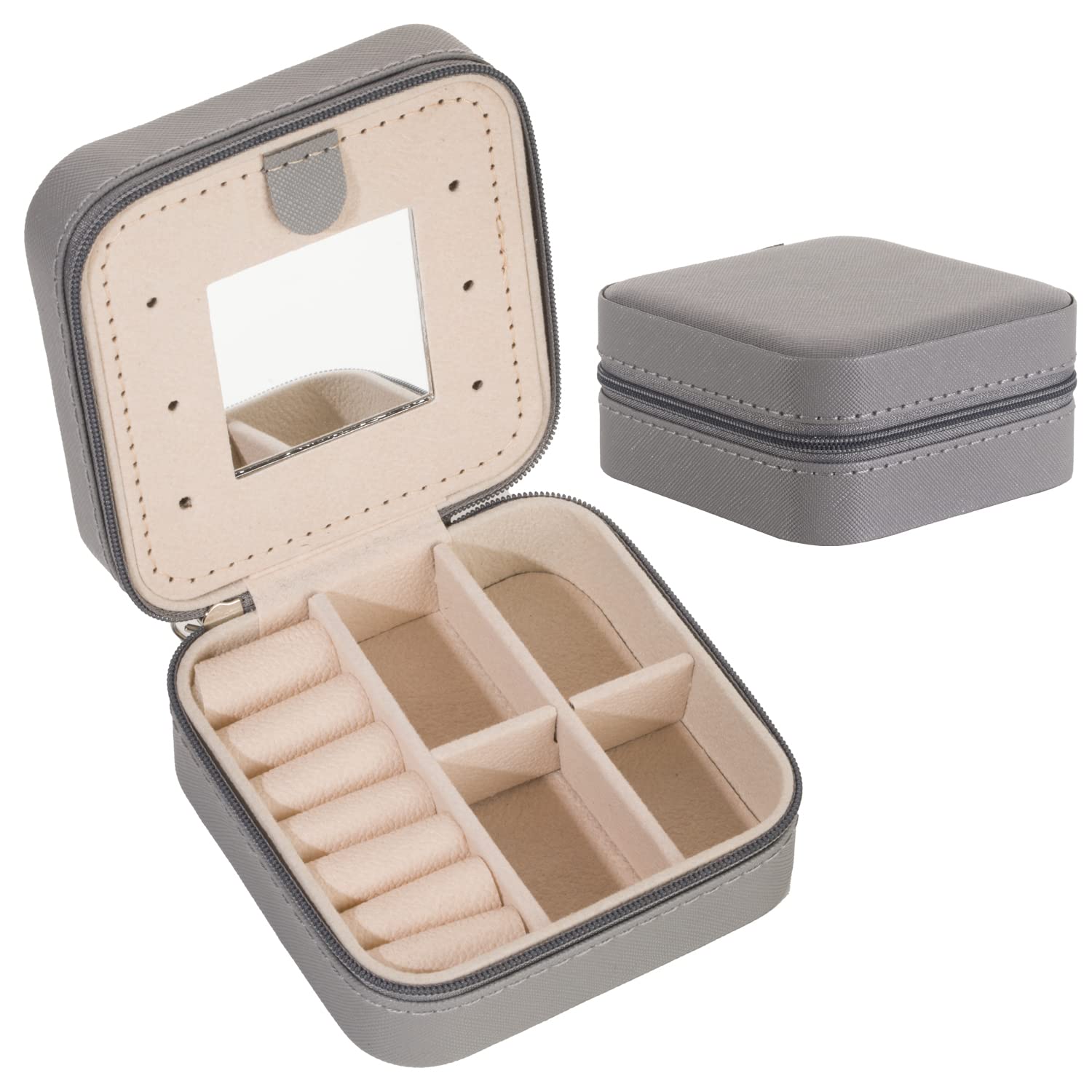 KElofoN Travel jewelry case Travel jewelry box Travel Jewelry Organizer Small Jewelry Organizer Box Gift for Girls Women with Mirror(Grey)