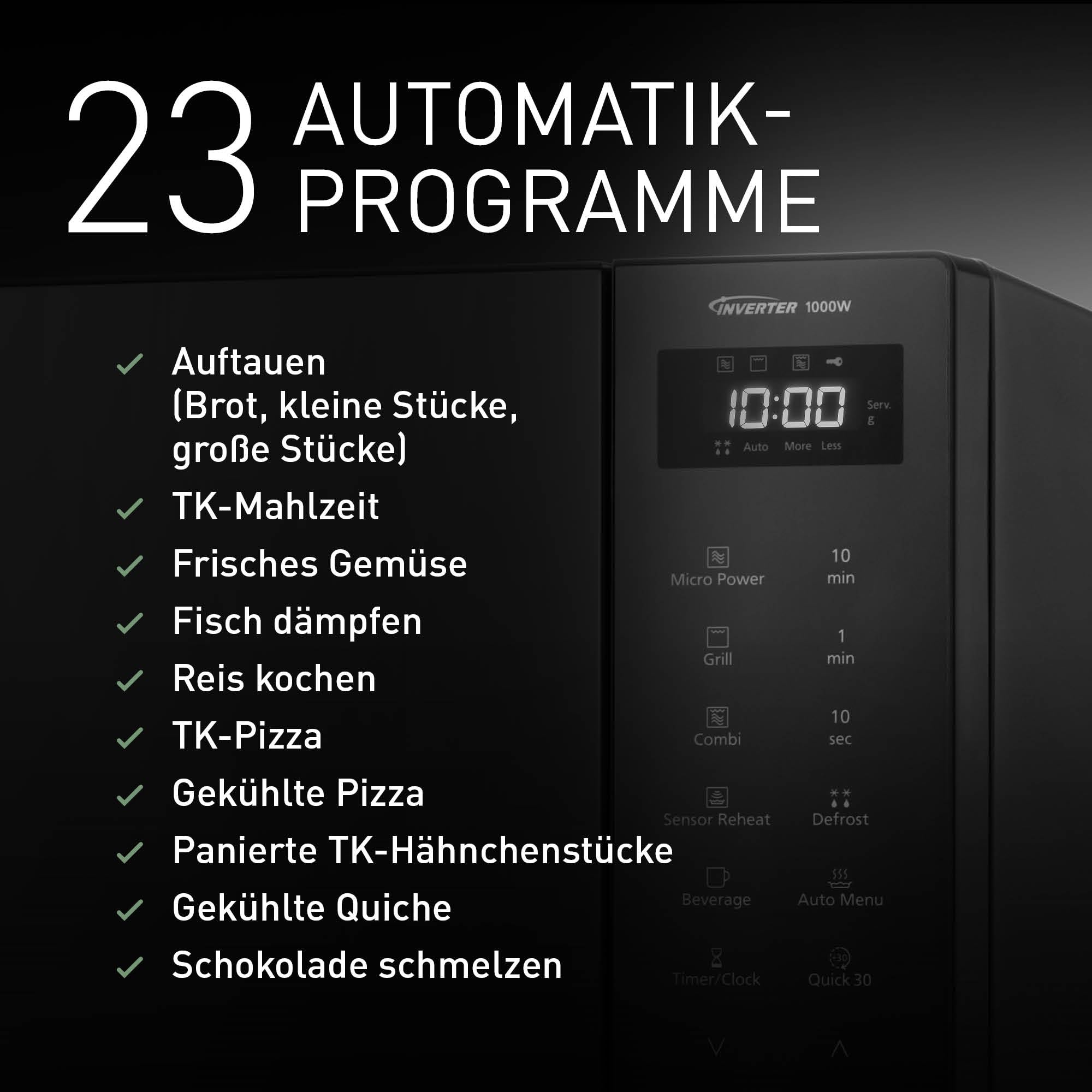 Panasonic NN-GT65QBEPG 31L Kombi-Mikrowelle mit Grillfunktion, 23 Automatische Programme,1000 W, Kombi-Kochen, 7 Leistungsstufen, Turbo-Auftaufunktion, LED-Beleuchtung, Drehteller, Schwarz