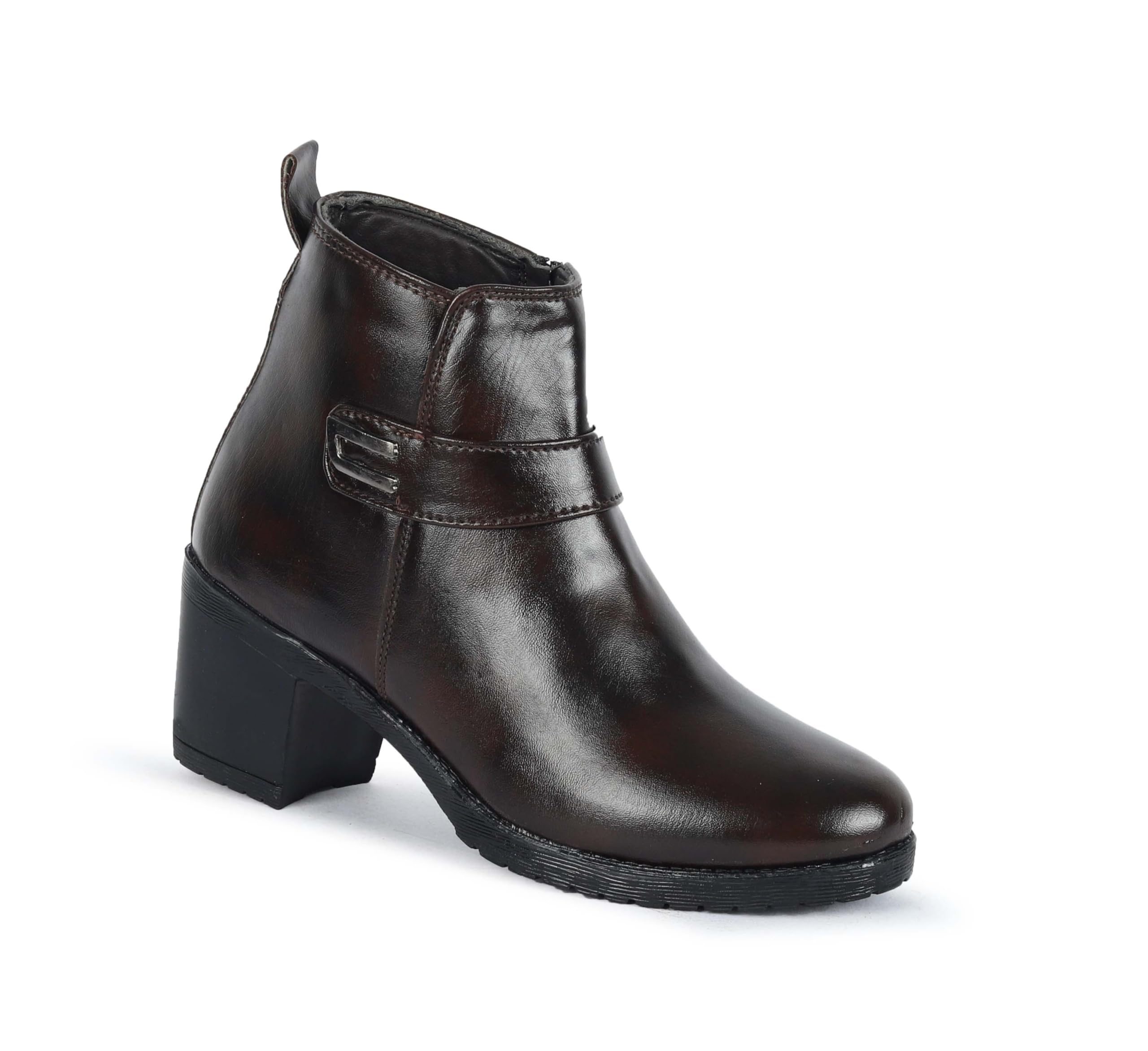kavsun Women Brown Synthetic Block Heel Ankle Boots with Buckle-picture-50